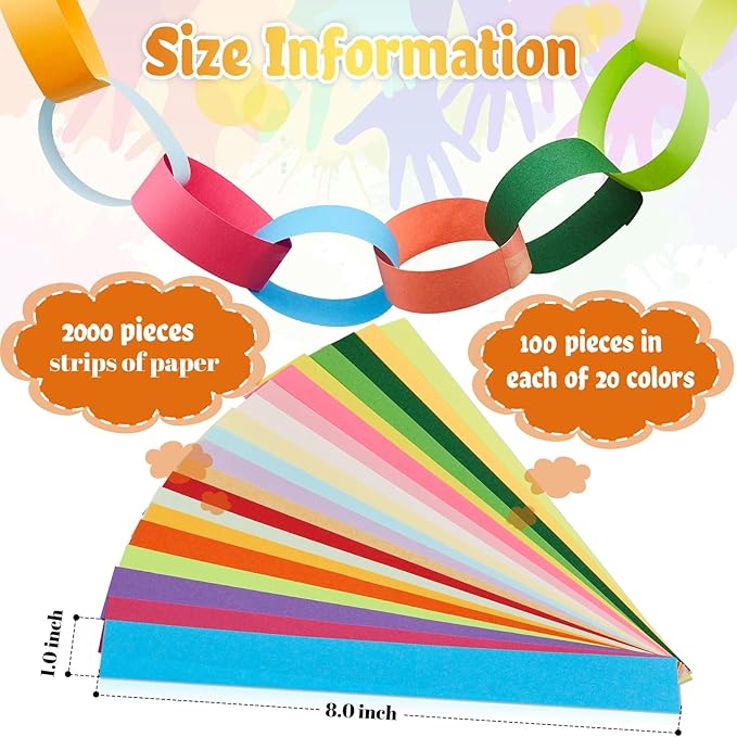 Lincia 160 Sheets Paper Chain Garland Strips 1x8 Inch with Double Sided Tape, DIY Construction Paper Chains for Birthday Wedding Holiday Party Decorations, Crafts Supplies (Bright)