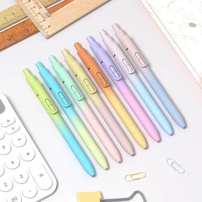 8Pcs Blue Gel Pens - 0.7mm Medium Point Blue Ink Pens | Smooth Writing - Quick Drying Retractable Pen for Men Women (Gradient - 8Pcs)