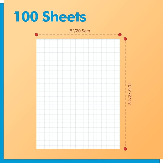 100 Sheets Graph Paper, Double-sided Grid Paper 4x4 Graph Ruled Paper (4 Squares per inch), Easy to Tear Blueprint Grid Pad For Students, Officers, Engineering Drawing, Drafting