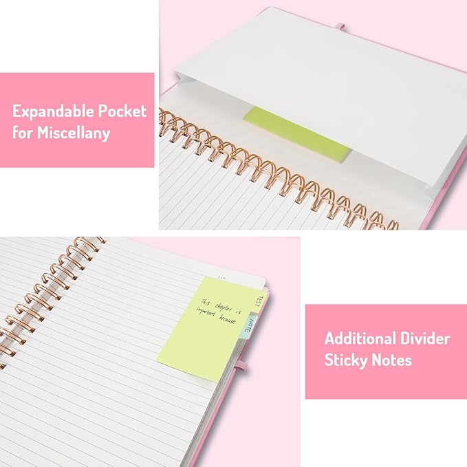 Forvencer Lined Spiral Journal Notebook with 300 Numbered Pages, A5 Thick Journals for Writing with 100GSM Paper, Hardcover Notebooks with Contents for Work, School, Women, Men, Pink