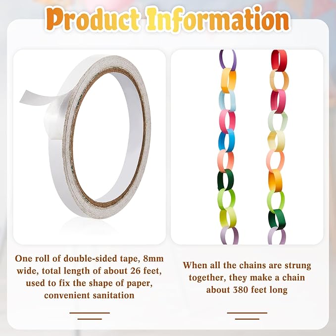 Lincia 600 Sheets Paper Chain Garland Strips 1x8 Inch with Double Sided Tape, DIY Construction Paper Chains for Birthday Wedding Holiday Party Decorations, Crafts Supplies (Bright)