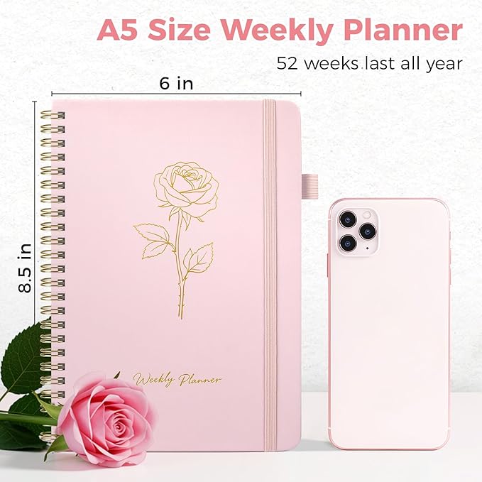 Oucaru Undated Weekly Planner, A5 To Do List Notebook with Goal & Habit Tracker Organizer, 52 Weekly Planner Notebook with Spiral Binding for Office Home School Supplies