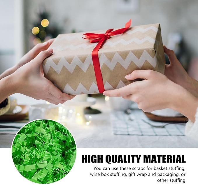 ZEBMOON 1 LB Green Crinkle Cut Paper Shred Filler Great for Gift Wrapping, Basket Filling, Birthday, Wedding, Halloween, Thanksgiving, Christmas Day, New Year Party Decorations Filling Supplies