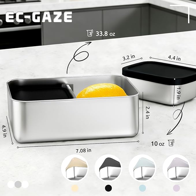 Stainless Steel Bento Box, 33oz Leak-proof Metal Lunch Box Container with Silicone Lid, Microwave-Safe, with Divider, Lunch Food Meal Prep Snack Container for School Work