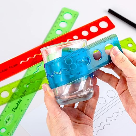 KINBOM 4 Pcs 12 Inch Color Flexible Rulers, Soft Bendable Plastic Transparent Rulers, Shatterproof, Suitable for School, House and Office