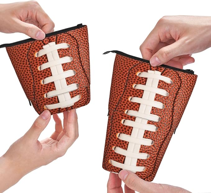 Football Kids Standing Pencil Case Girls Boys Telescopic Stationary Pouch with Zipper Large Capacity Stand up Pen Bag Portable Makeup Holder for Children School Students Office Supplies