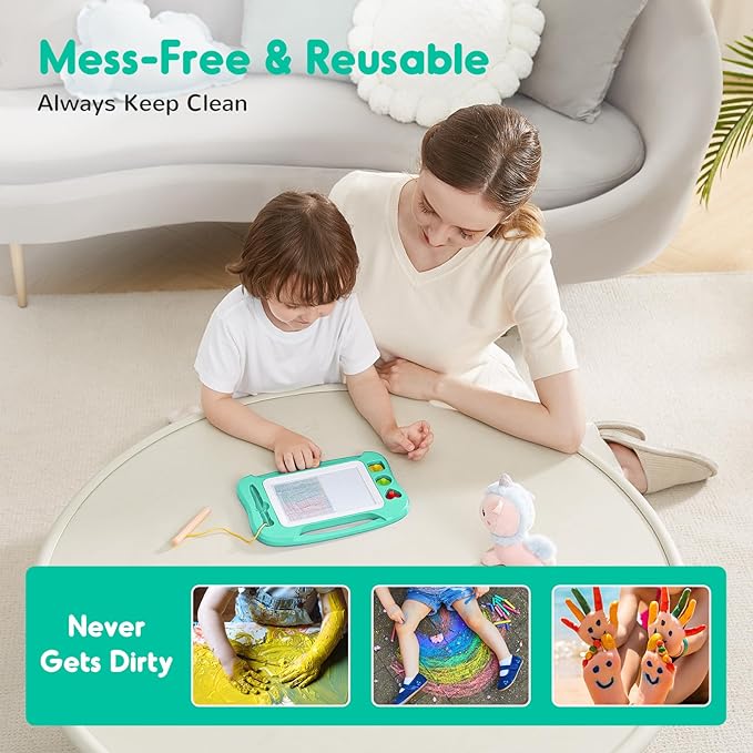 SGILE Toddler Toys for Kids, Magnetic Drawing Board for Birthday Gift, Toys for 1 2 3 Year Old Girls Boys, Etch & Sketch Pad with 3 Stamps, Learning and Educational, Green