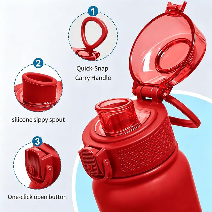 GOPPUS 20 Oz Insulated Stainless Steel Water Bottle BPA-Free Sports Water Bottle, Great for Travel, with Chug Lid - Leak & Sweat Proof with Anti-Dust Lid(Red)