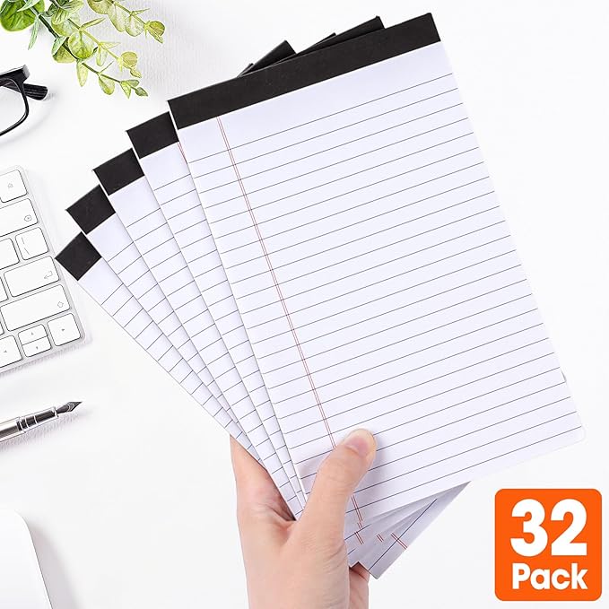 YesBes 32 Pack Note Pads Bulk, Small Legal Pads 5" x 8" Narrow Ruled Lined Writing Pad, 30 Sheets (60 Pages) Notepad for Office Home School, Perforated, Office Supplies