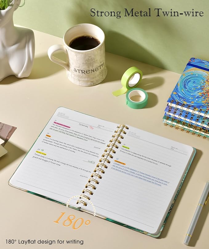 PAPEJOON Lined Spiral Journal Notebook for Women, A5 Cute Hardcover Spiral Journals for Writing, 150 Pages Pretty College Ruled Notebooks for Work & Note Taking, 5.75" x 8.38", Slate Marble