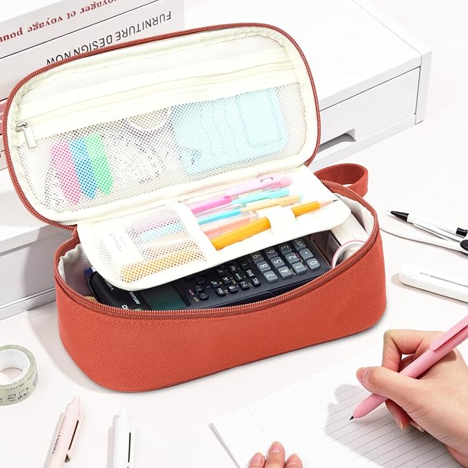Pencil Case Pouch, Large Capacity Pen Bag Organizer, Cute Aesthetic Pencil Box for Girls Boys Kids, Back to School Supplies, Teacher Supplies Classroom Essentials, Red