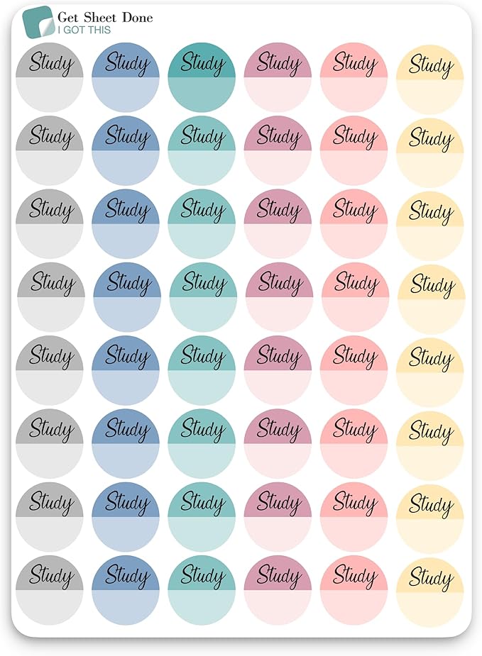 Student Planner Stickers / 48 Vinyl Decal (1/2”) - School College Academic Teacher Planner - Educational Stickers Planner/Essential Productivity Life Planner Stickers (Study, 1 Sheet)