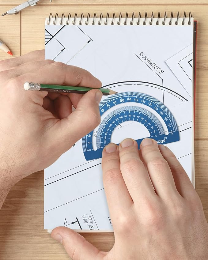 Honagu Triangular Ruler Set, 4 Pieces Aluminum Alloy Ruler, Metal Drafting Ruler, Geometric Protractor for Students, Draftsmen, Engineers, Home School Office Supplies (20cm/7.87inches, Blue)