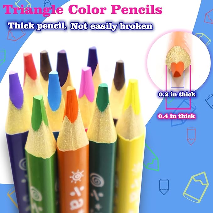 12 Colors Jumbo Colored Pencils for Teens Adults Trendy Stuff, Triangle Thick Coloring Pencils Art Supplies, Fat Color Pencil Set for Drawing Sketching Doodling, Stocking Stuffers, Easy Grip