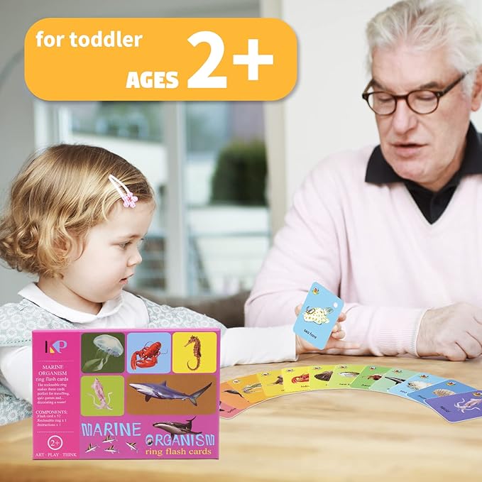 52 Pcs Preschool Ocean Animal Flash Card,Sight Words with Picture Toddler Marine Animals Flash Cards for Kids Learning Activities with Ring(Marine Animals)