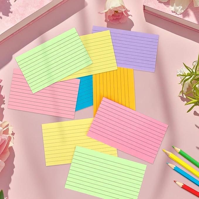 Tecmisse 600 Pieces Index Cards Rulded, Colorful Flash Cards 3 x 5 Index Card Bulk,Colored Index Cards 3x5, Note Cards Punched for School Learning, Office and Home Uses (Normal Thickness)