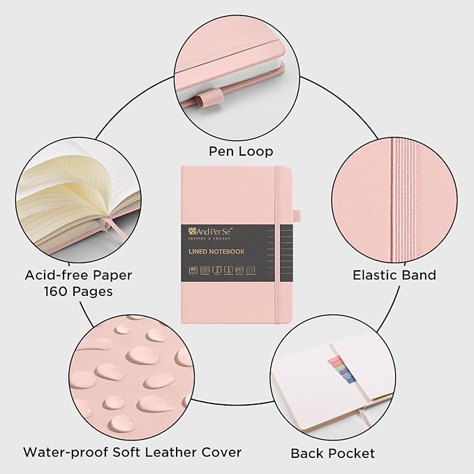 &And Per Se Lined Notebooks 3-Pack Gift Set, A5 Hardcover Journals, 160 Pages 100gsm Thick Paper, 3 Assorted Colors (Cyan, Pink & Purple) – Gift for Women