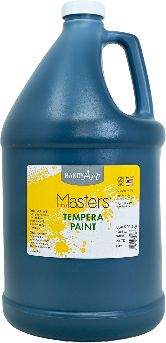 Handy Art Little Masters Tempera Paint, Black, Gallon 128 oz Bottle, Bright & Mixable, High Opacity, Washable Colors for Classroom, Students, Kids, Young Artists, Safe & Non-Toxic, Made in USA