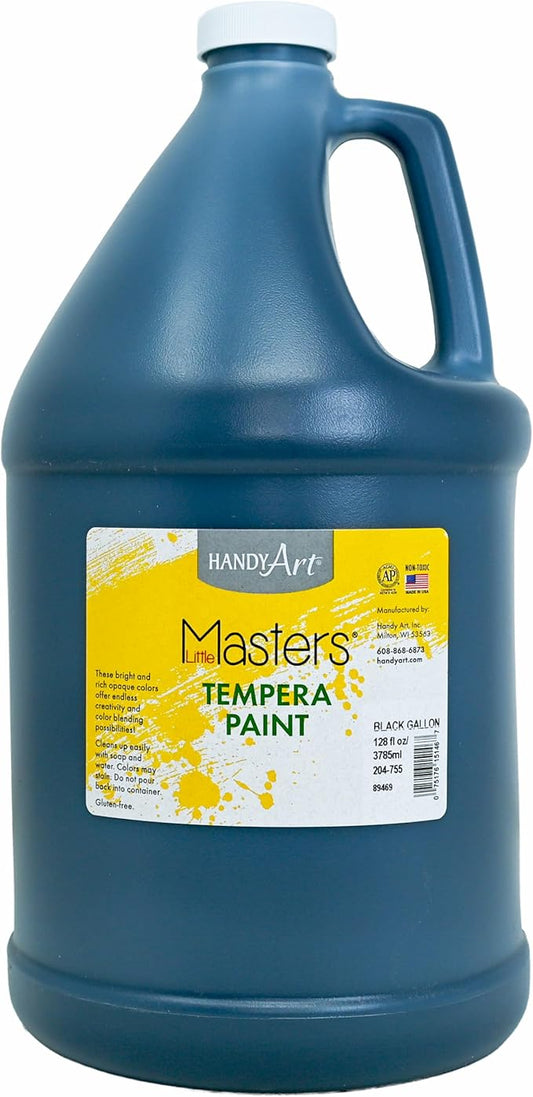 Handy Art Little Masters Tempera Paint, Black, Gallon 128 oz Bottle, Bright & Mixable, High Opacity, Washable Colors for Classroom, Students, Kids, Young Artists, Safe & Non-Toxic, Made in USA
