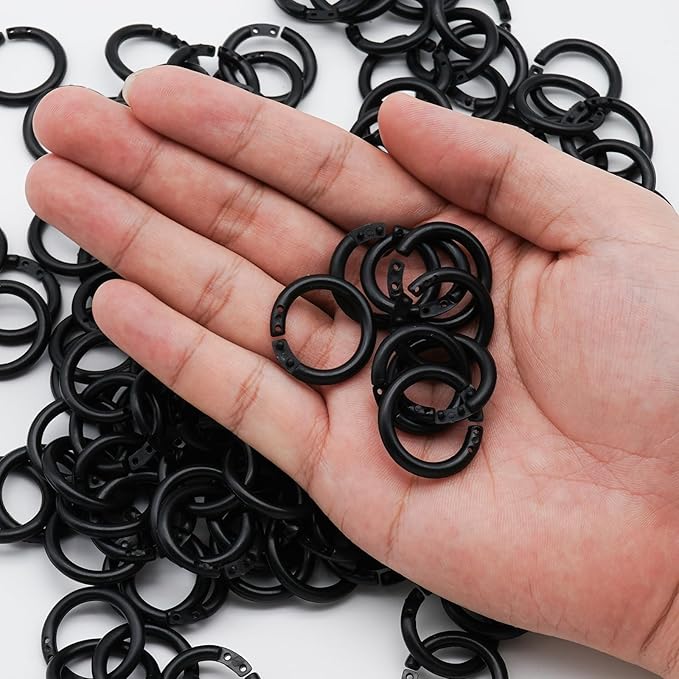 120 Pcs 1/2 Inch Plastic Binder Rings, Loose Leaf Binder Book Rings, Black Index Card Rings Binder Clip Rings for Flash Cards, Key Rings, Index Cards, Paper (15mm, Black)