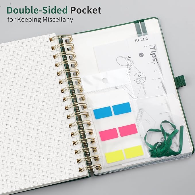 EMSHOI Spiral Graph Notebook, 300 Pages, A5 Small 5.7"x8.22", 100 GSM Thick Paper, PU Leather Hardcover, 5mm Grid Journal for Work School Math Engineering Writing Graphing, Dark Green