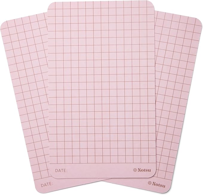 Notsu Graph Grid Colored Note Cards 3x5 inch, 40 ct | Graphing Vertical Color Index Cards with Rounded Corners, Premium Thick Paper 350 gsm (Rose)