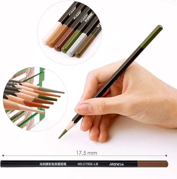 Marie's Professional Charcoal Drawing Set - Premium Artist Sketching Pencils for Portraits & Fine Art - Ideal for Professional Artists & Studio Creation(Light Brown)