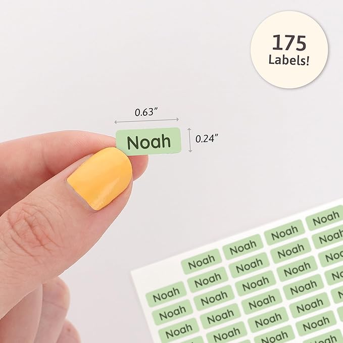Mini Name Labels (175) - Custom Personalized Name Labels for Labeling Tiny Items, Washer and Dryer-Safe Waterproof Labels for Daycare, Preschool, and School - Light Green
