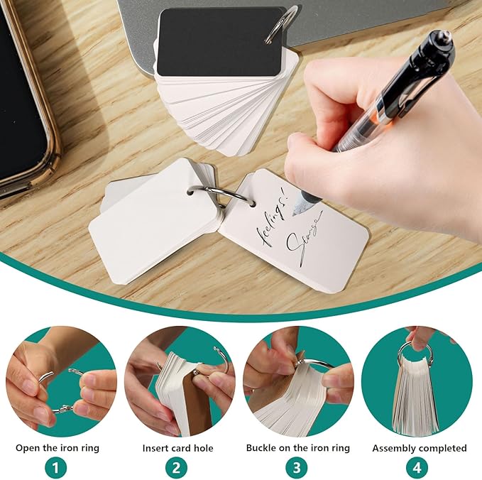 ASTIMESA Blank Flash Index Cards with Rings & Covers, 2.7 x 1.5 Inch White Flashcards for Studying, Small Paper Study Note Cards Memo Pads for School Learning Language Game (1200 Pcs)