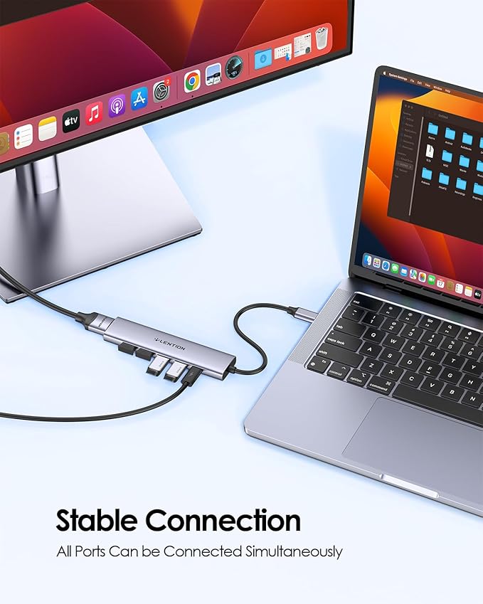 LENTION USB C Hub Multiport Adapter with 100W Charging, 4K HDMI, 4 USB-A Data Ports, Type C Hub for 2016-2026 MacBook Pro/Air/Neo, Surface, Chromebook, USB Splitter for iPhone 15-17 (CH17, Space Gray)