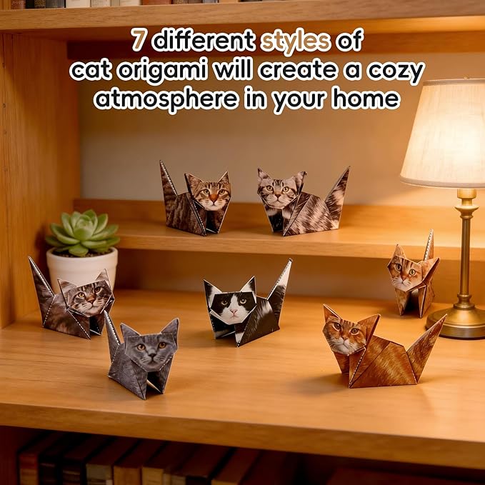 DIY Paper Craft Kit, 3D Cats Origami Paper 56 Sheets, Art Craft Activity Origami Kit Desk Decoration, Gift for Kids Adults Pet Lovers
