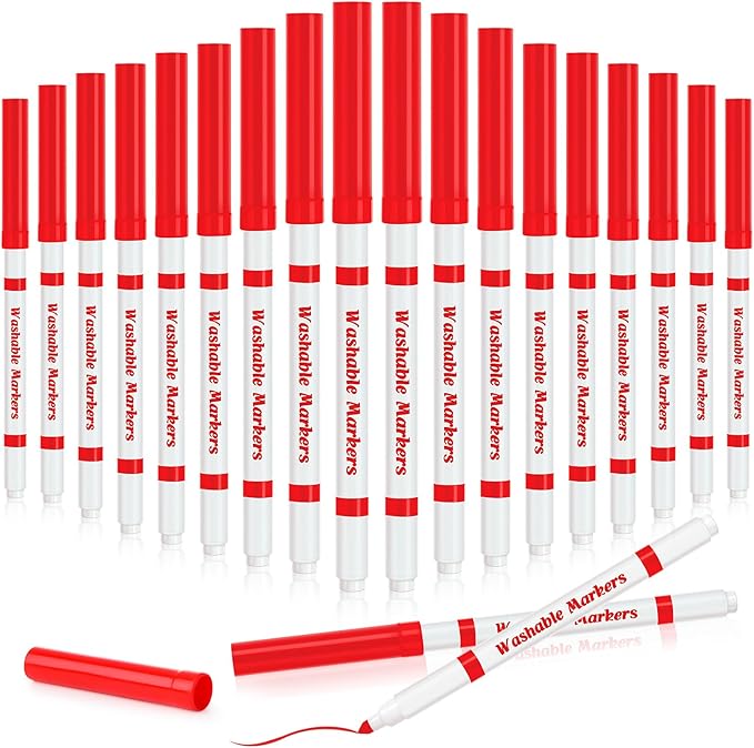 Fullhawl 18 Pcs Line Washable Markers Bulk Red Fine Tip Markers Set Coloring Thin Tip Drawing Washable Pen for Kids Art School Classroom Back to School Gender Reveal Party Supplies, Ages 6+