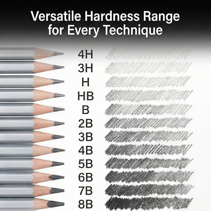 12 Pieces Graphite Sketching Pencils Set (8B-4H), Sketch Pencils for Drawing, Shading and Drafting, Art Supplies Kit for Artists, Adults