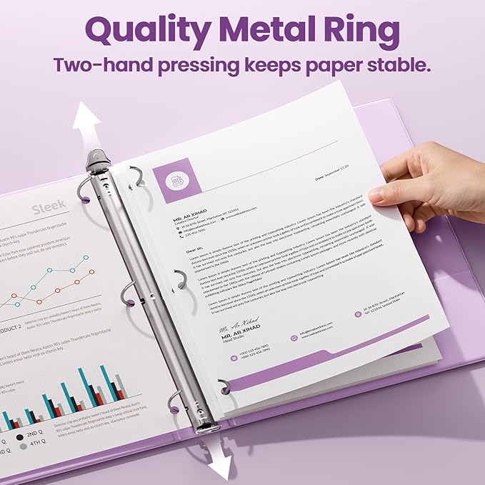 SUNEE 3 Ring Binder 1 Inch 2 Pack, Clear View Binder Three Ring PVC-Free (Fit 8.5x11 Inches) for School or Office Supplies, Purple