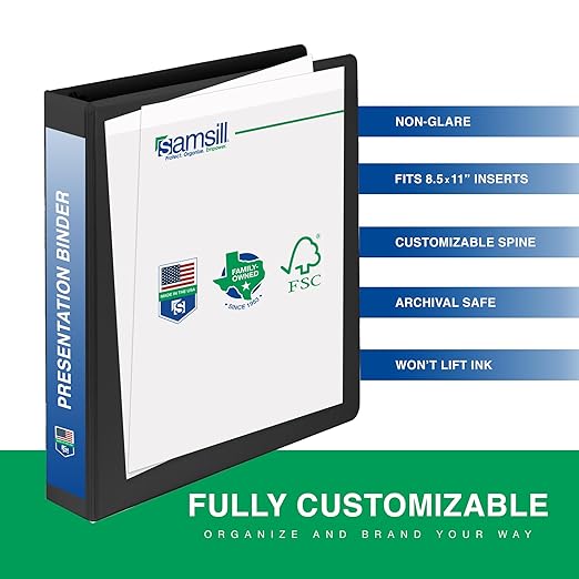 Samsill 1 Inch 3 Ring Binder, Economy Round Ring, Clear View Cover, 200 Sheet Capacity - for School, Home, Office - Black