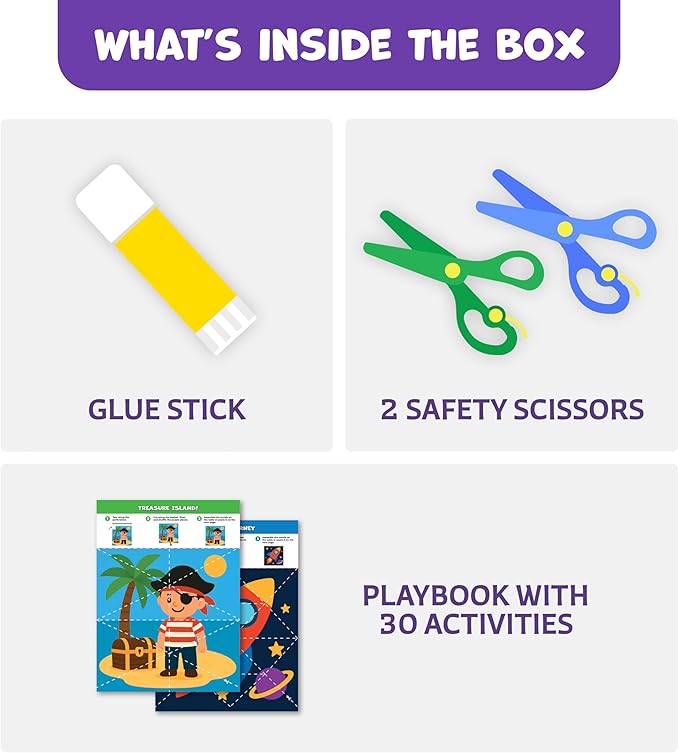 Clever Fox Play Snip & Shape Scissor Skills Activity Book for Kids Ages 3 4 5 6 7 – Arts & Crafts Kit with Safety Scissors for Toddler – 30 Preschool Cutting Craft Activities for Boys & Girls