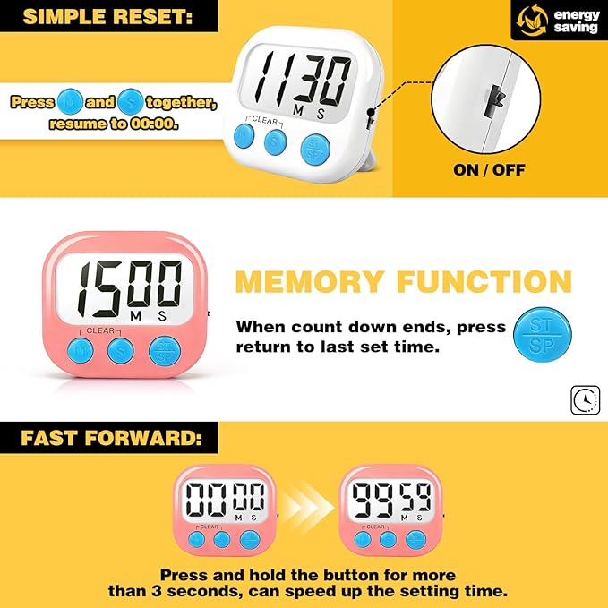Classroom Timers for Teachers Kids Large Magnetic Digital Timer Teacher Supplies 4 Pack-Pink White