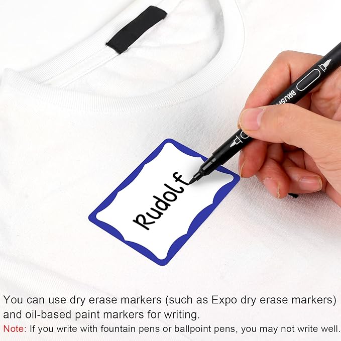 390Pcs Name Tags, 3in x 2in Name Tag Stickers, Name Tags Sticker for School Office Home(White with Blue Border)