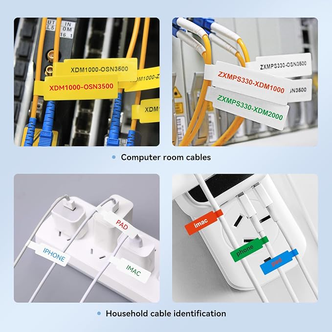 NIIMBOT Thermal Transfer Cable Label 0.49" x 4.29", for N1(B18) Label Maker | 60 Labels/Roll, PET Material, Waterproof and High-Temperature Resistance, Long Storage Time, White