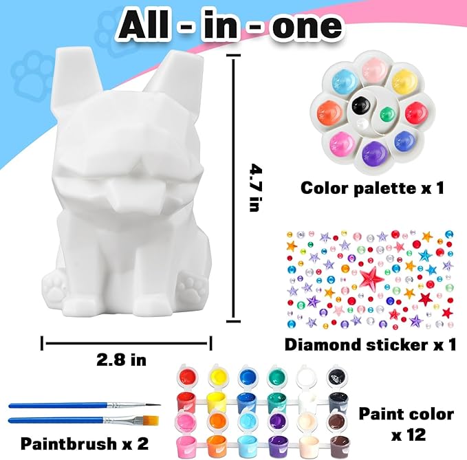 FUNZBO Paint Your Own Dog French Bulldog Lamp Kit - Arts and Crafts Supplies Painting for Kids Teens, DIY Night Light Dog Toy for Girl Boy 3 4 5 6 7 8 9 10 11 12 Birthday Gifts