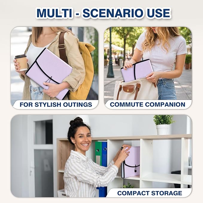 H4D 13-Pocket Accordion File Organizer with Mesh Pocket, Expanding File Folder with Tabs, Expandable Document Organizer for Home Office School, Letter Size, Pale Lilac