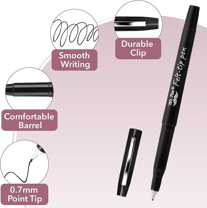 Mr. Pen- Felt Tip Pens, 36 Pack, 0.7 mm, Black Felt Tip Pens Bulk, Fast Dry, No Smear, Planner Markers for Underlining, Writing, Drawing, Journaling Supplies