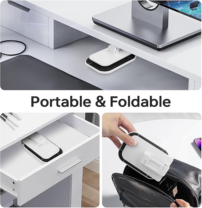 Foldable Phone Stand for Desk - Adjustable Height & Angle Cell Phone Holder, Portable Tablet Stand with Anti-Slip Base for Home, Office, and Travel, Compatible with iPhone & All 4-11" Devices (White)