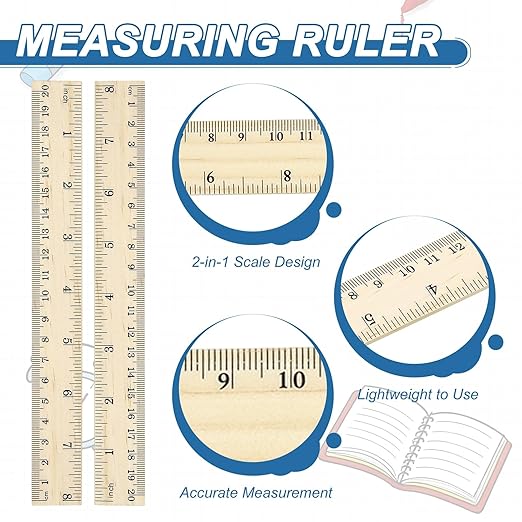 PATIKIL 8 Inch Wooden Rulers, 12Pcs Drafting Ruler Measuring Drafting Tools with Centimeters and Inches for Office Home Teacher Drawing Supplies, Wood