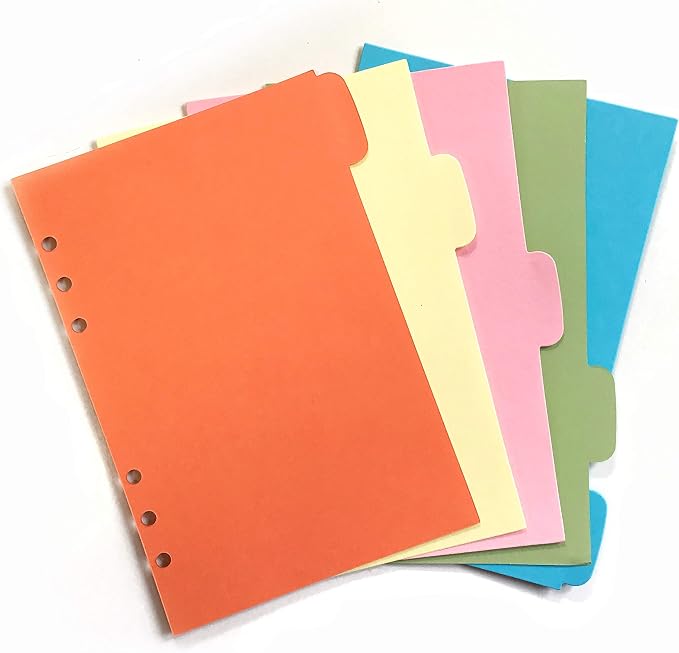 Zelten Refills/Loose Leaves for A5 Cover Ring Binder/Personal Organizer/Planner(A5 6 Holes, Divider Horizontal Colored Paper)