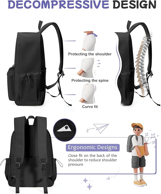 SEAFEW Large Black Classic Basic Backpack for Women, Gym Backpack for Women Foldable Outdoor Weekender Gym Bag, Waterproof Sports Back Pack & Dance Yoga travel Bag