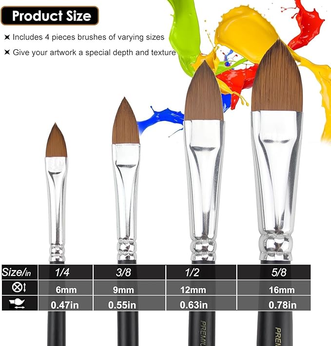 GACDR Cat Tongue Watercolor Brushes Set - 4 PCS Oval Wash Paint Brushes for Acrylic Painting, Water Color Brushes for Adult Floral Petal Artist Paintbrushes