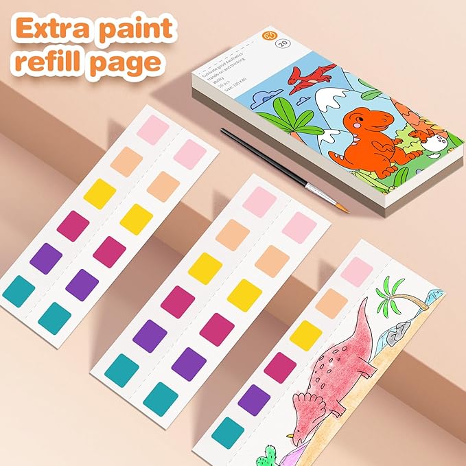 ZHOC Paint with Water Coloring Books for Kids, Pocket Mess Free Watercolor Painting Sets for Kids Ages 3 4 5 6 7 8+, Water Color Paint Set Arts and Crafts Gift for Boys Girls, Animals and Dinosaur