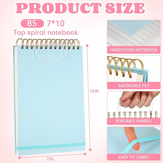 Resurhang 3 Pack Top Spiral Notebook 7"x10" Hardcover Steno Pads 240 Pages(120 Sheets) College Ruled Waterproof Cover Notepad Left-Handed Notebooks for Work School Office(Purple, Light Blue, Pink)