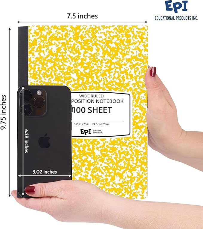 2016 Pack (Pallet) EPI Wide Ruled Composition Notebook Assorted Colors, Bulk, 200 pages (100 Sheets), 9-3/4 x 7-1/2, Marble, Bulk School Supplies, Heavy Duty, Durable, Office Notebooks, Sewn Binding